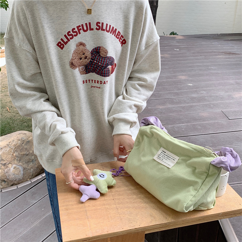 19212 corduroy retro underarm bag, sweet and youthful girl's single-shoulder bag with contrasting colors, cute student square bag undefined