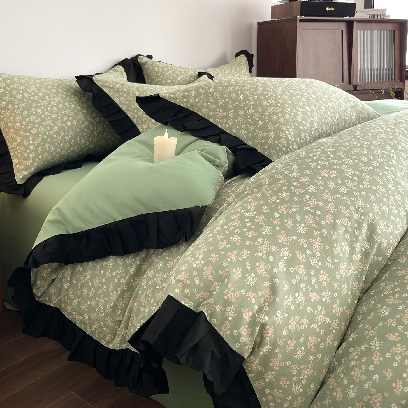 Algodón francés Hepburn encaje de cuatro piezas set de ropa de cama sábanas de cama de tres piezas set pequeño fresco