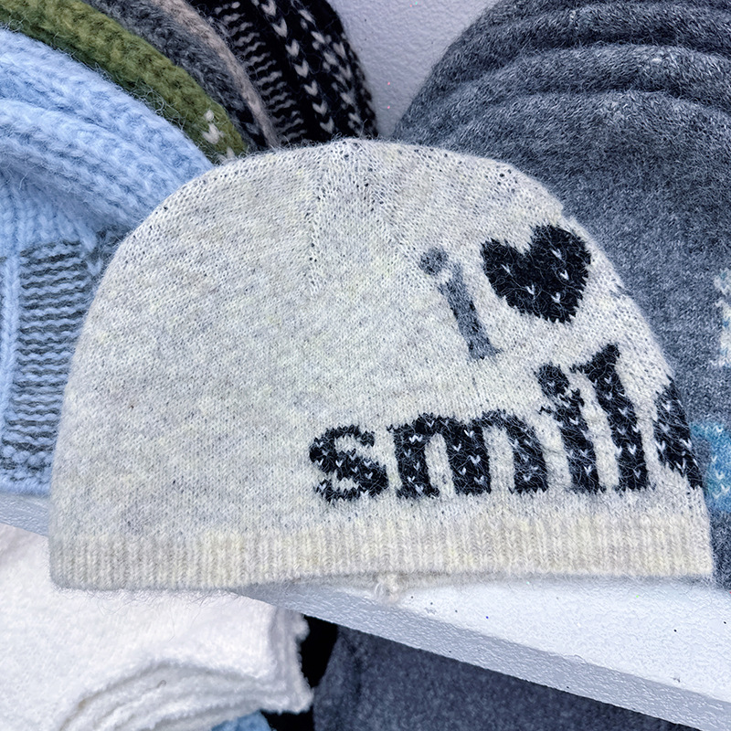韩国代购东大门秋冬新款软糯字母刺绣针织帽大头围加绒加厚套头帽
