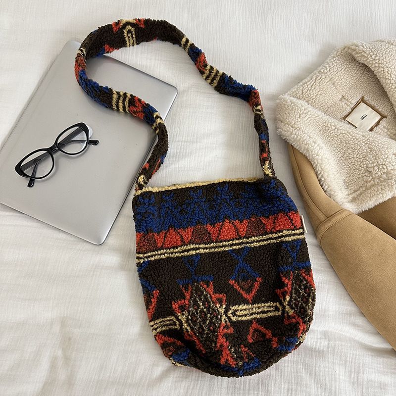 Versión coreana de ins otoño e invierno nuevo material de lana de gran capacidad bolso femenino tote, viento perezoso, viento perezoso, hombro inclinado, marea de bolso