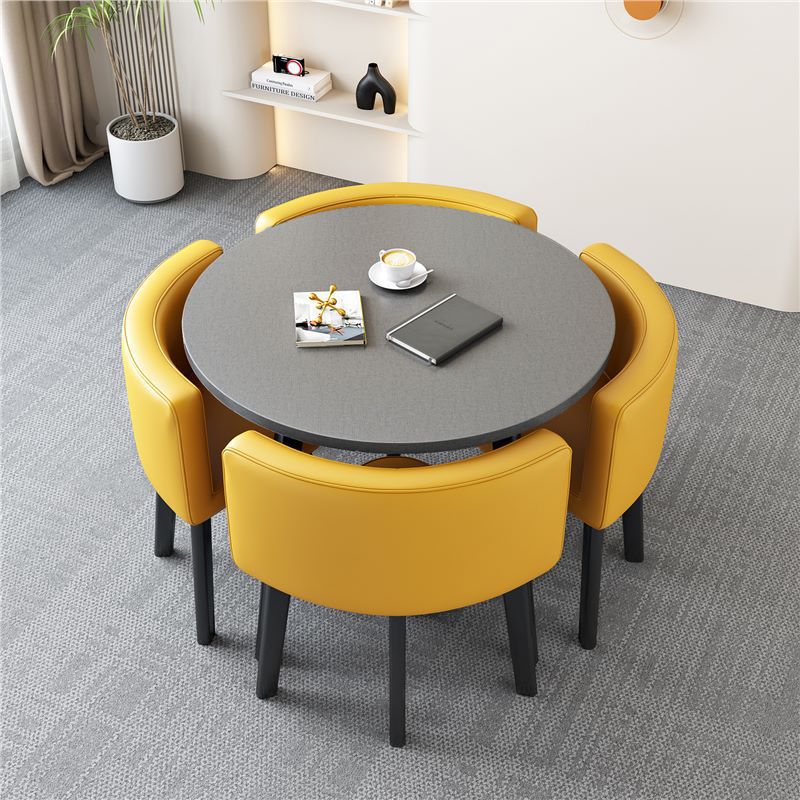 [Factory] 80 Gray Round Table Yellow Leather Chair