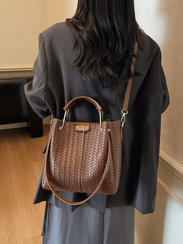 Bolso para mujeres 2025 nuevo retro transfronterizo viaje al trabajo bolso de cubo de alta sensación de tejido universal mochila de hombro