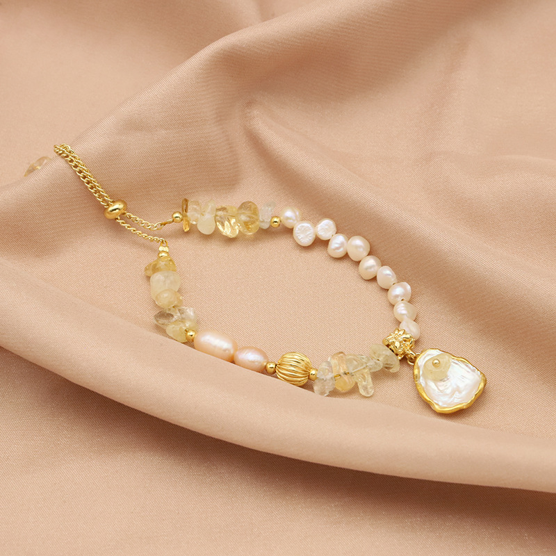 Pulsera de perlas naturales de agua dulce barroco pulsera de cristal amarillo adorable nicho joyas de oro real 18k joyas galvanizadas