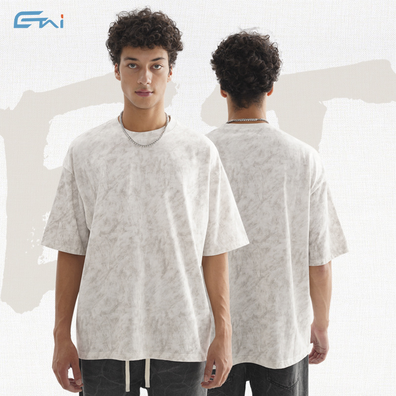 ETAI Hombre| Retro de moda cera lavada camiseta de cuello redondo de alta calidad tipo suelto pesado algodón hombre mangas cortas image 1
