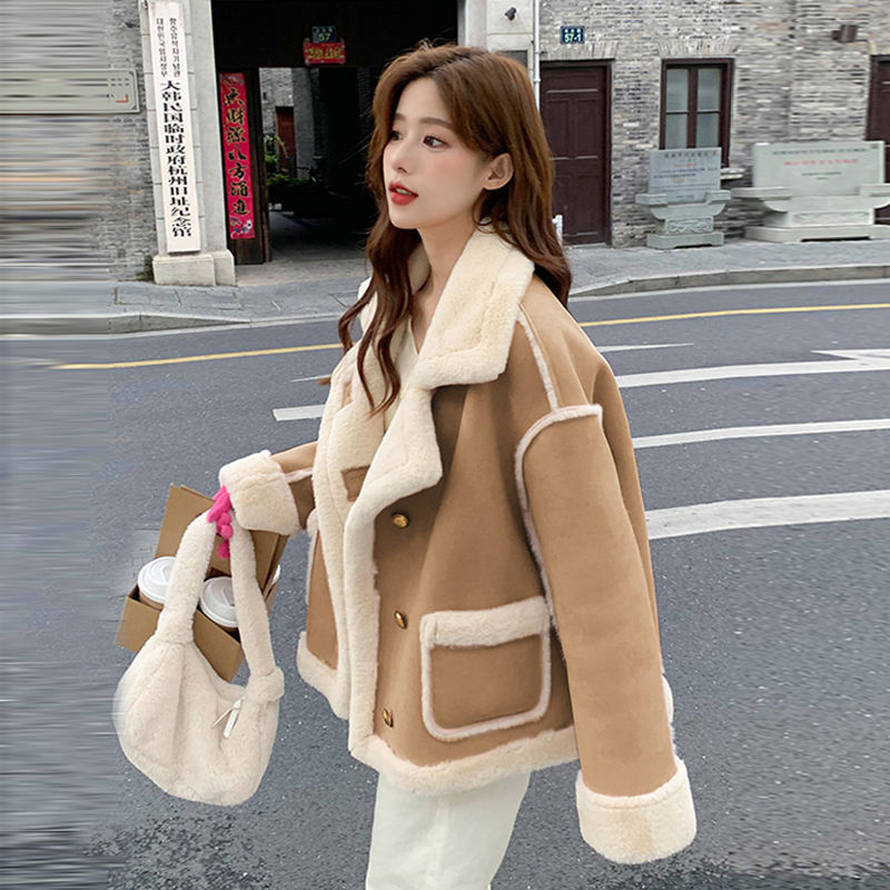 Lamb Wool Outwear for Women 2025 New Autumn Korean Style Loose Imitation Suede Fur One-Piece Fleece-Lined Thickeneded Motorcycle Jacket