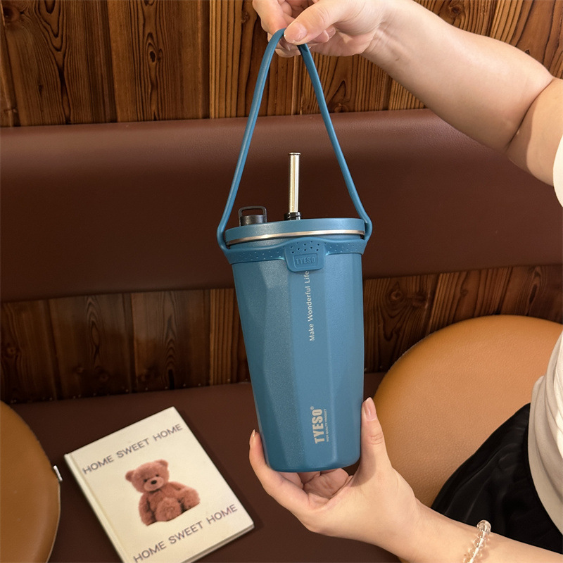 TYESO taishuo nueva taza de café de acero inoxidable calentador de hielo aislamiento taza de paja del coche de vacío botella de agua de gran capacidad