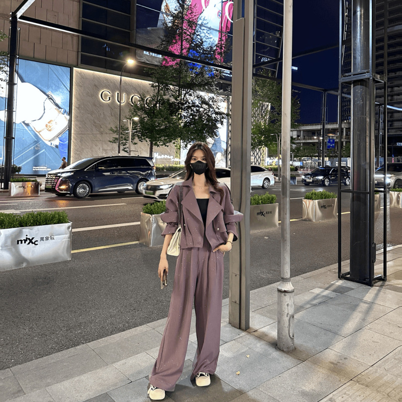 秋季时尚套装女2025新款韩系感上衣显瘦气质阔腿裤休闲两件套|undefined