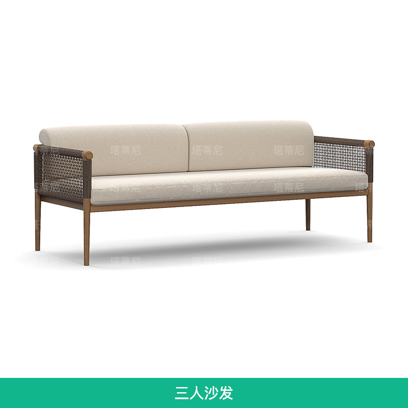 Sofá de ratán para exteriores, para balcón, sala de estar, terraza, impermeable, con protección solar, silla de descanso para jardín, patio, conjunto combinado de teca anticorrosión