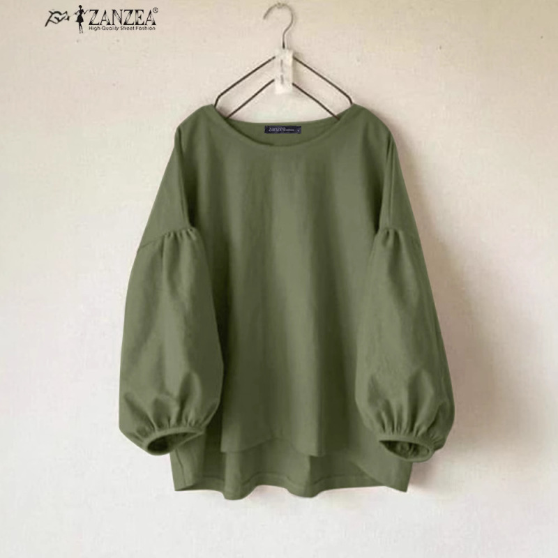 Blouse Trend 2025 Spring Top Casual O-Collar Long Sleeve Solid Color Shirt Loose Retro