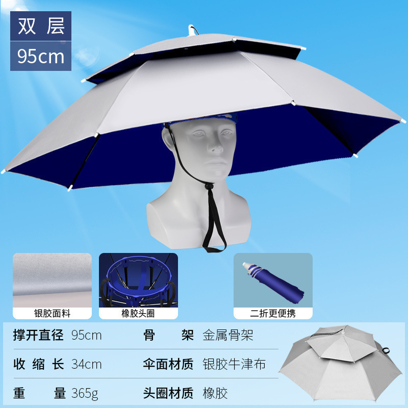 伞帽头戴雨伞帽子钓鱼头戴太阳伞户外采茶环卫防晒斗笠伞折叠大号|undefined