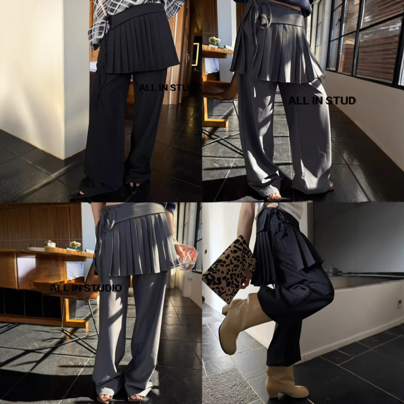 2026 Spring New Fashion Stylish Layered Skirt-Pants with Pleated Tie Design for Women 2026 Spring New Fashion Stylish Layered Skirt-Pants with Pleated Tie Design for Women