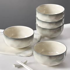 家庭用碗2025新型高級感の厚い陶磁器の5インチのスープの碗の釉薬の下で彩の高い顔の値の碗の食器