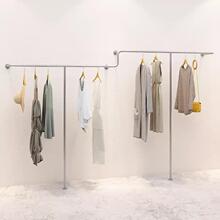 服装店展示架陈列男女装店专用上墙不锈钢货架落地挂衣架子拉丝银