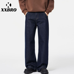 xxbro男款#美式高街丹宁原色牛仔裤男潮牌秋季宽松阔腿vibe长裤子