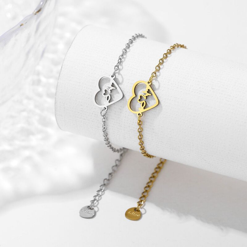 Stainless Steel Love Bracelet with Hollow Heartbeat Design, Fashionable and Simple Heart-Shaped Design, Versatile Jewelry Wholesale