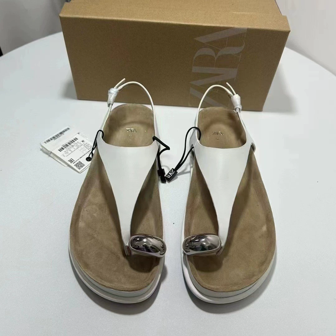 Zara, летние сандалии, шлепанцы на ремешке, натуральная кожа