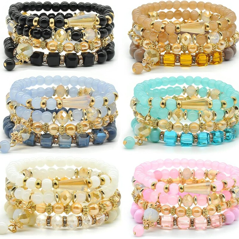 Boho Bracelet Set for Women - 6 Sets Stackable Stretch Bracelets Multicolor Bohemian Jewelry Female Boho Bracelet Set for Women - 6 Sets Stackable Stretch Bracelets Multicolor Bohemian Jewelry Female