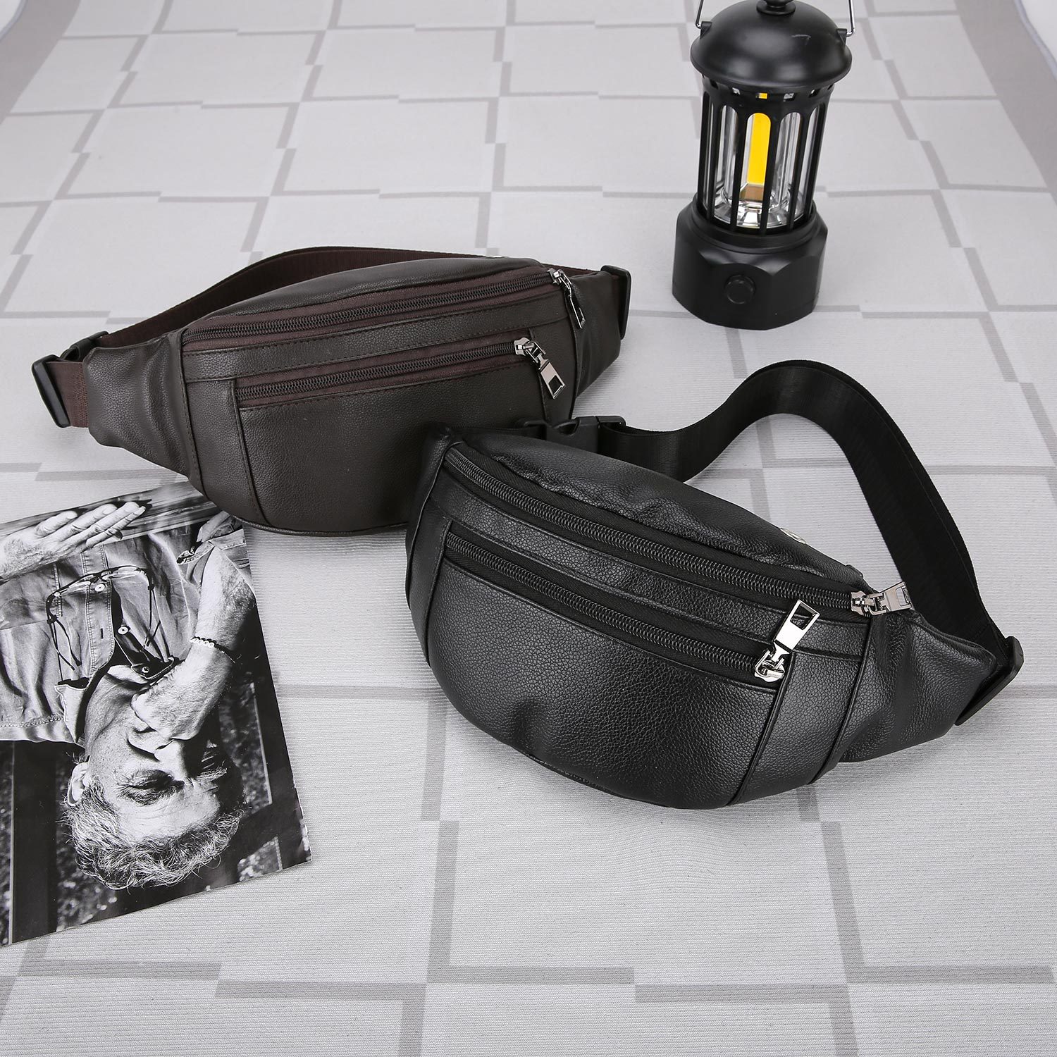 Cross-Border New Model Pu Men's Business Casual Waist Bag for Outdoor Cycling and Travel, High-Quality Large-Capacity Crossbody Bag