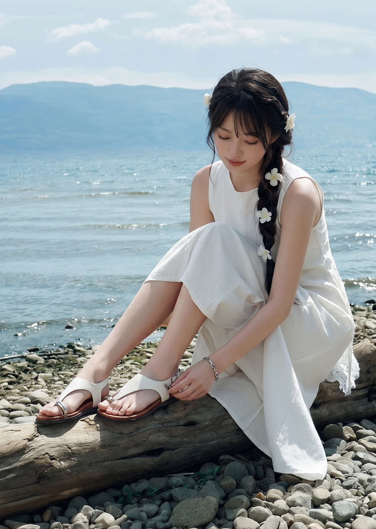 Sandal xỏ ngón nữ kiểu Pháp cổ điển phong cách La Mã đi biển — Q85 Màu be chi tiết 7