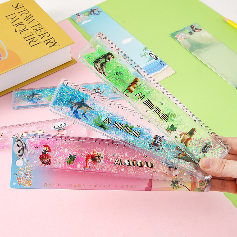 Montañas de dibujos animados y mares a través de AI arena flotante regla recta 20cm regla grande regla de flujo de ensueño colorido estudiantes artículos de papelería