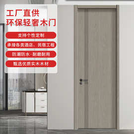 实木复合室内卧室门隔音防潮简约平板平开门简易套装木门家用门