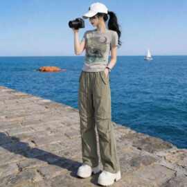 小个子休闲运动套装女2026夏季显瘦减龄修身短袖T恤工装裤两件套