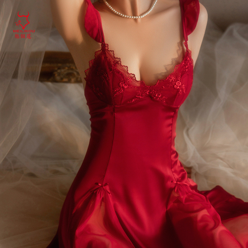 Sexy Pajamas, Exquisite Nightgown, Women's Pure Lust Style Suspender Lace Nightgown, One-Piece See-Through Temptation Backless Suit 1729