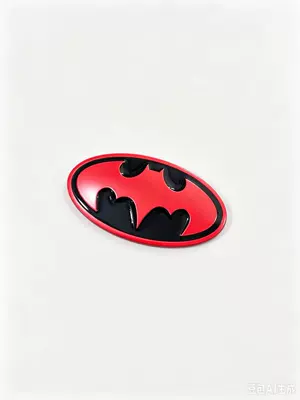emblem scratch cover sticker, Car logo - standard-metal-label-oval-batman-red-and-black-1-piece