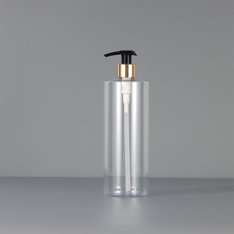 300ml; botella transparente brillante V oro negro; pet