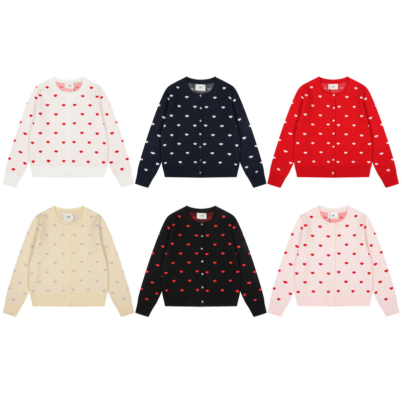 Cross-Border Dropshipping Ami Clams Heart Letter Embroider Classic Knitted Cardigan Sweater Loose Style for Men and Women Couples
