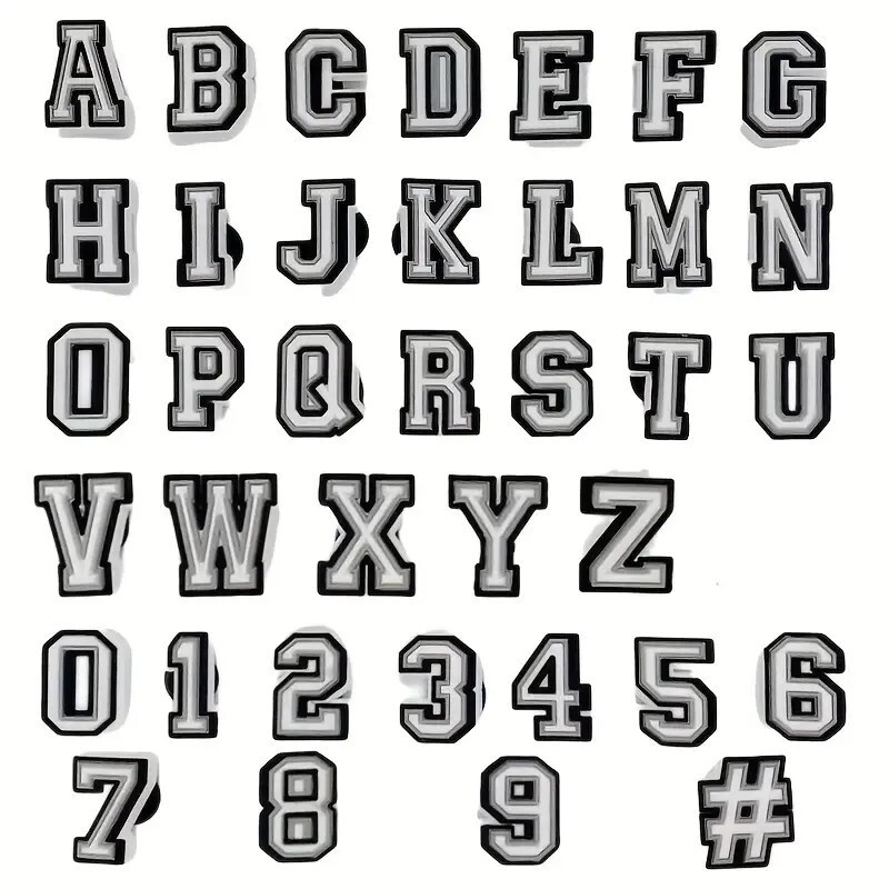 Black and white letters A- Z and numbers 0-9 hole shoes shoes flower cross-border hot sale hole shoes accessories buckle in stock quick hair Black and white letters A- Z and numbers 0-9 hole shoes shoes flower cross-border hot sale hole shoes accessories buckle in stock quick hair