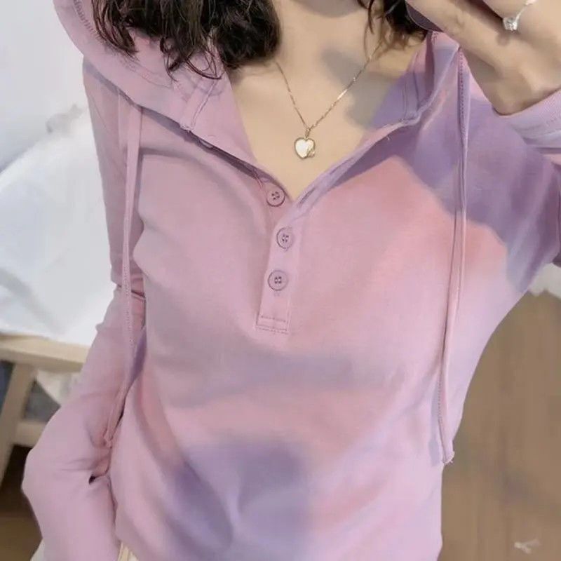 40-Count Ribbed Cotton Autumn New Hooded Slim-Fit Long-Sleeve Top for Women, Casual Slimming Solid Color Simple T-Shirt 40-Count Ribbed Cotton Autumn New Hooded Slim-Fit Long-Sleeve Top for Women, Casual Slimming Solid Color Simple T-Shirt