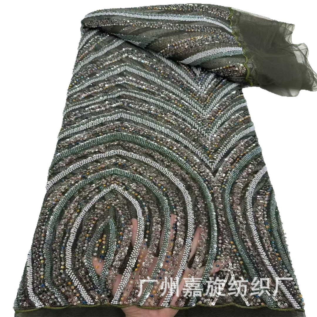Nuevos productos de dos colores grandes flores arroz perlas bordadas vestido de boda tela tridimensional esquinilla perlas de poliéster vestido de tela de filamento image 6
