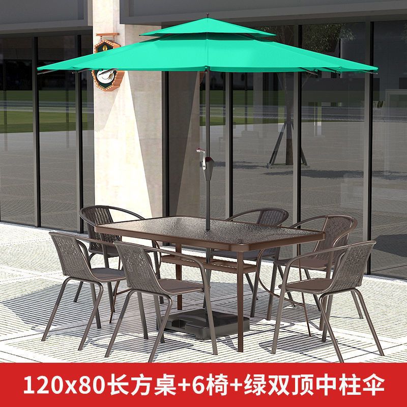 120C Zhenang 의자 6개 + 이중 상단 중앙 기둥 우산