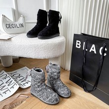 针织毛线雪地靴女2025冬季新款加绒加厚保暖棉鞋厚底中筒棉靴