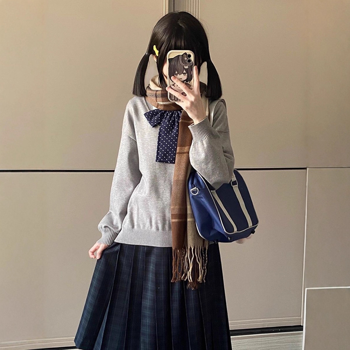 Seaweed Mid-Skirt Jk Uniform Japanese Style Petite Wear Knitted Sweater Long-Sleeved Preppy Style Long Skirt Autumn and Winter Suit