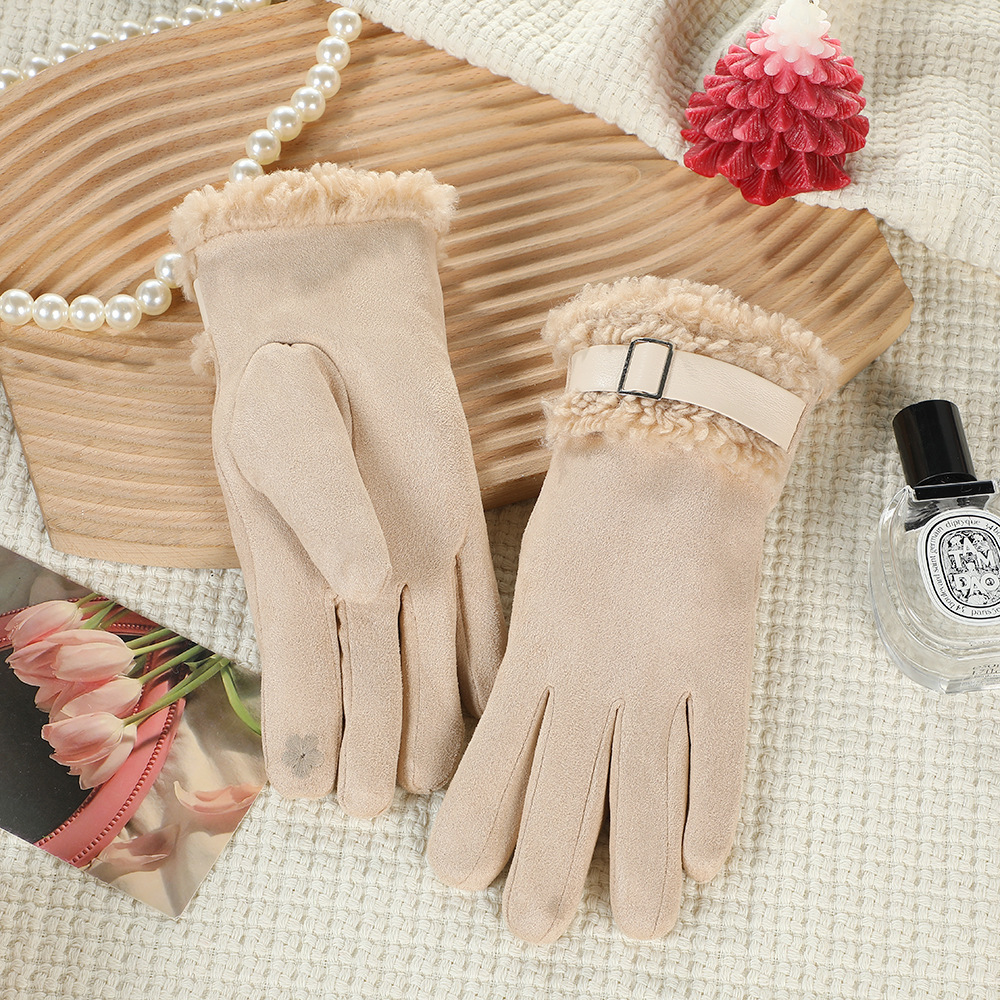 Guantes cálidos de invierno para mujeres, guantes de lana creativos para conducir vehículos eléctricos a prueba de viento con pantalla táctil de seda