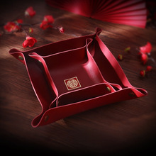 批发婚庆用品大全新款皮革酒红干果盘婚礼婚床装饰婚房摆件收纳盒
