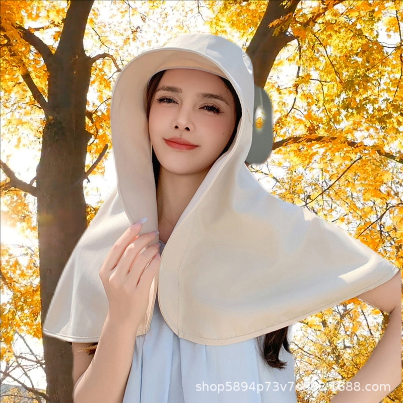 新款纯色盖头渔夫帽帽子雪纺防晒帽子方便头巾围巾披肩筒帽披风帽|undefined