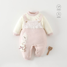 婴儿背带裤套装秋冬季加棉加厚宝宝连体衣外穿爬服儿童冬季保暖