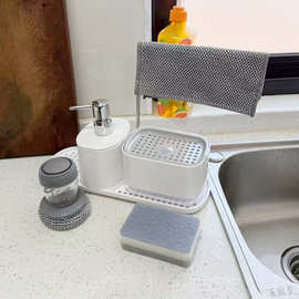 厨房台面按压液体分装瓶皂液盒不锈钢抹布架洗手台出液器跨境热销