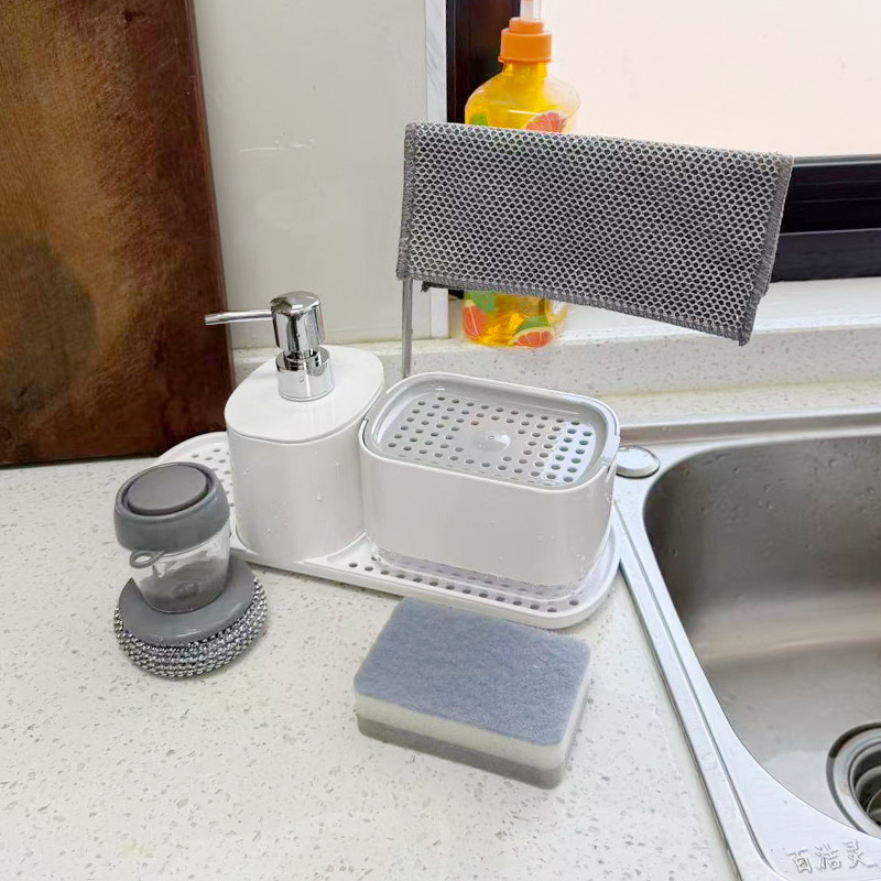 Kitchen Countertop Press-Type Liquid Dispenser Bottle, Soap Dispenser Box, Stainless Steel Cloth Holder, Sink Liquid Dispenser, Cross-Border Hot Selling