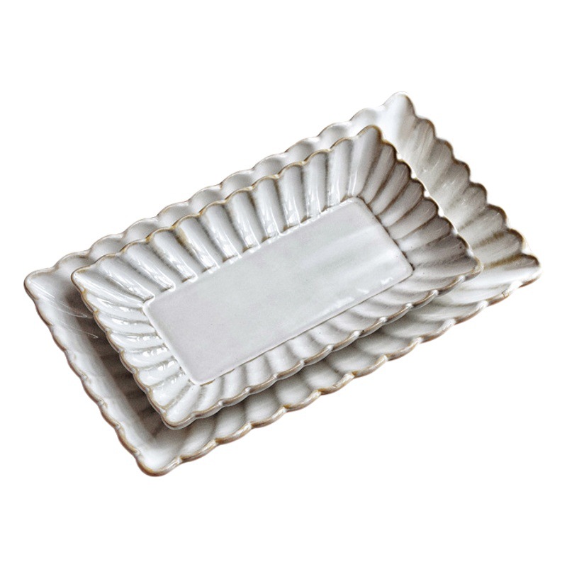 Plato de crisantemo Horno japonés y coreano vidriado de cerámica Placa de tazón vajilla plato de hogar plato de sopa cuadrada placa occidental transfronteriza