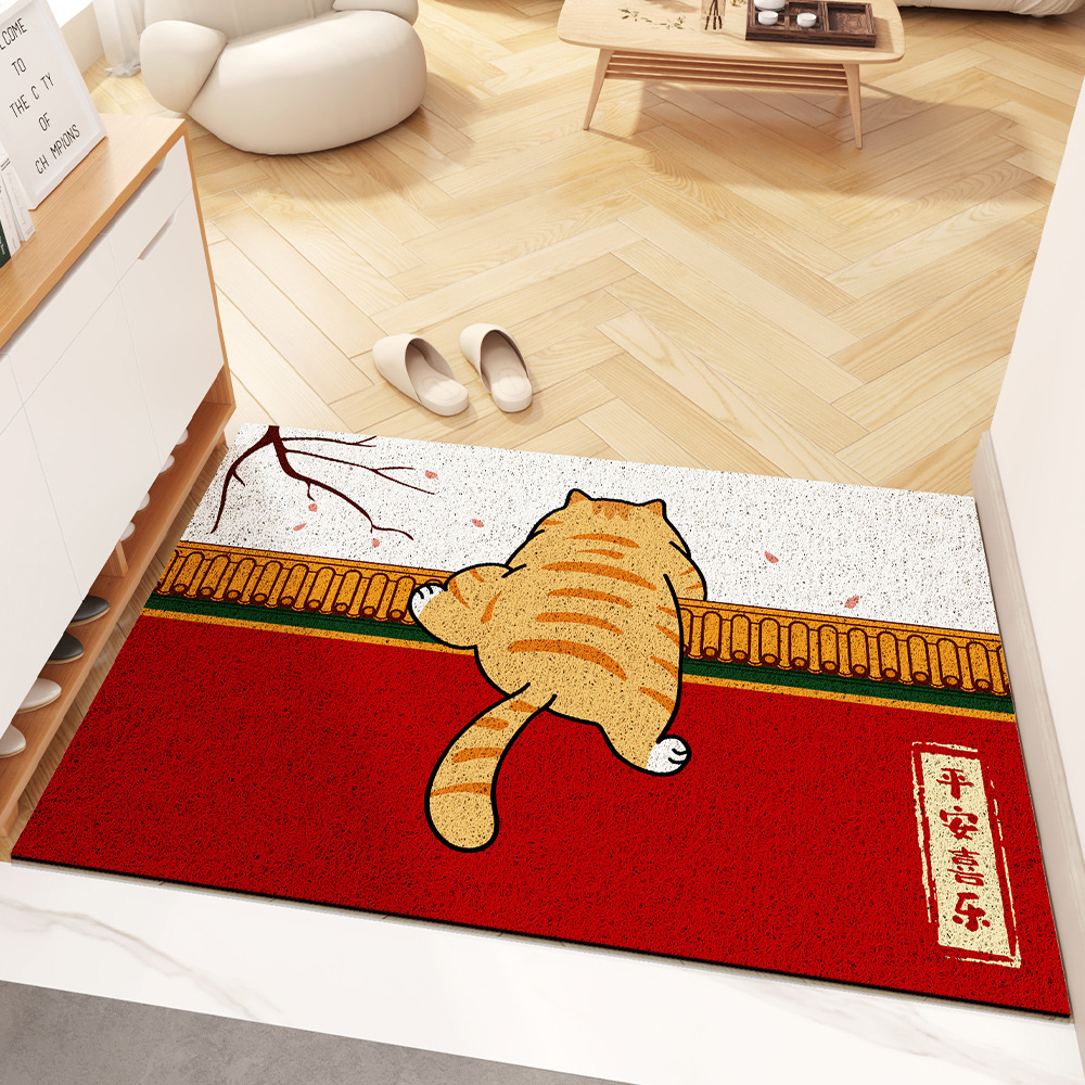Cartoon cat silk loop floor mat PVC household entrance door non-slip mat anti-dust sand scraping wear-resistant foot mat front door mat