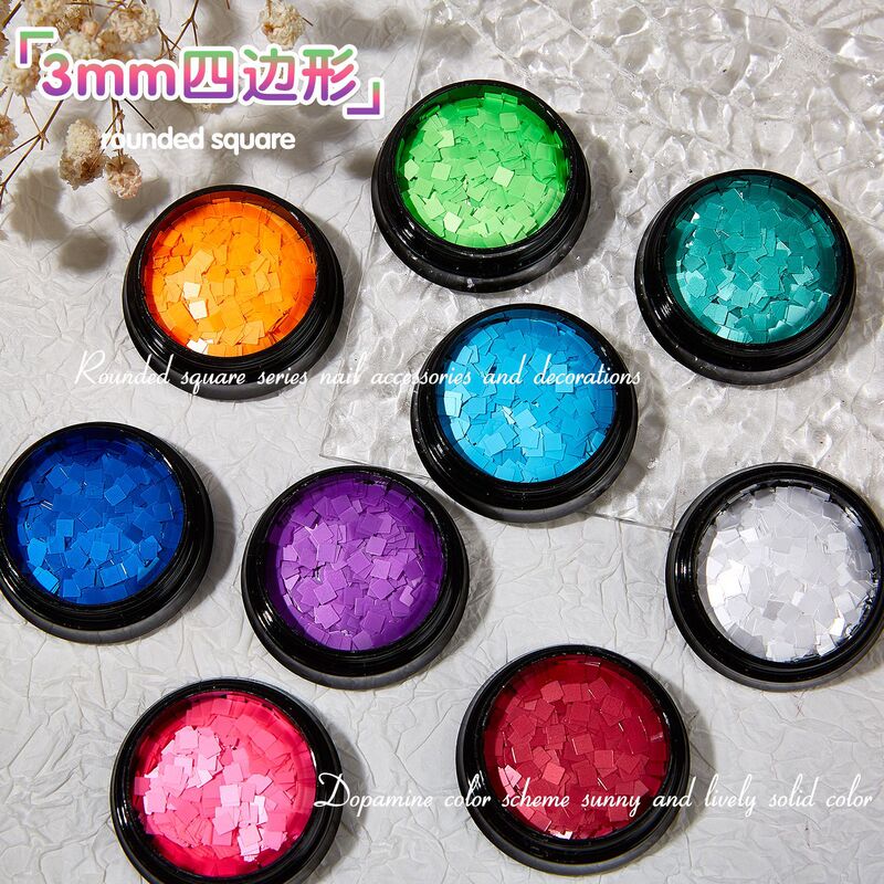 Fluorescent quadrangle gradient hot mixed decorations wholesale high shiny powder PET ultra-thin sequins nail patch