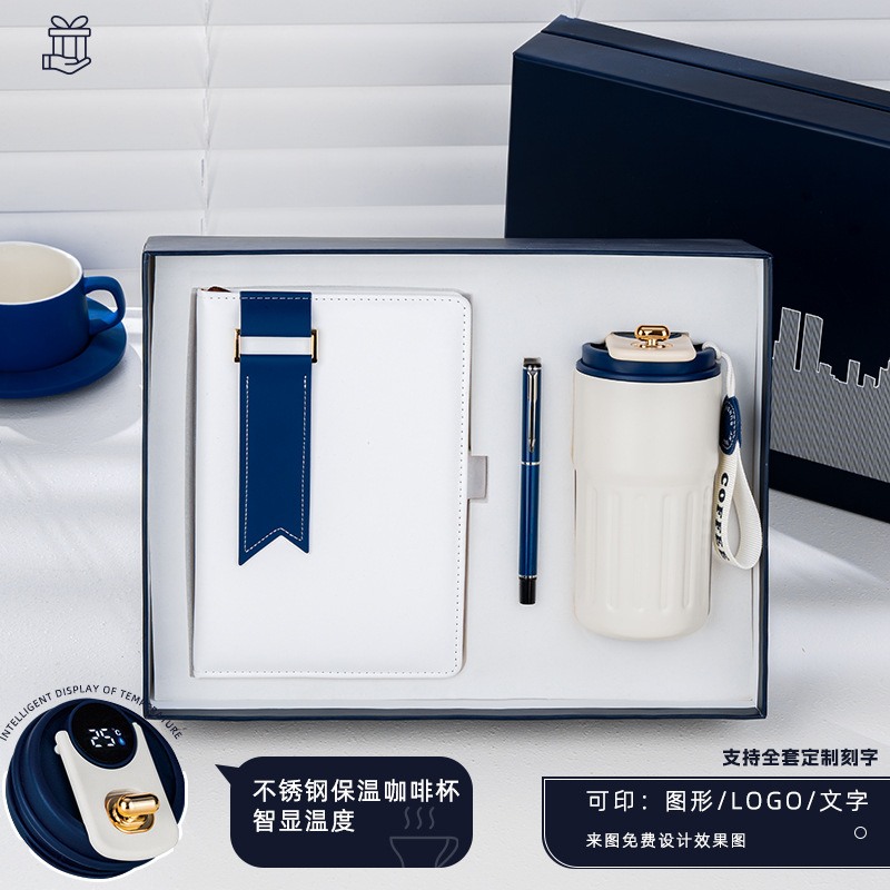 Taza de café con bolígrafo con hebilla plateada para libro DD azul