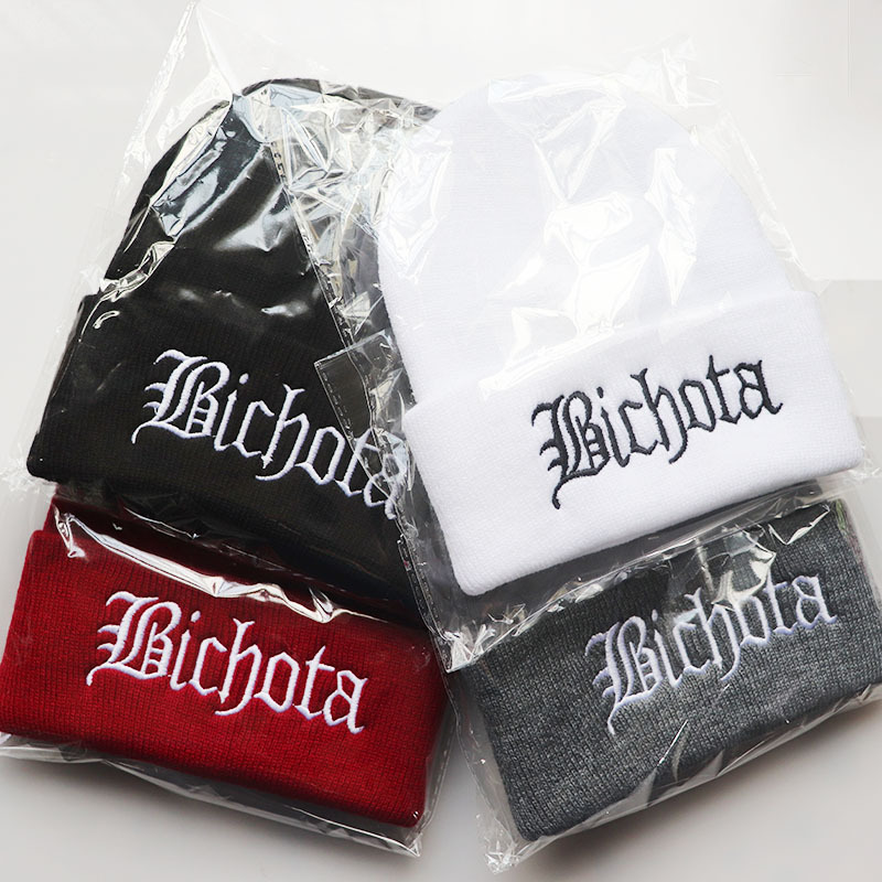 Chapeau tricoté avec lettres et étoiles BICHOTA brodées pour hommes et femmes, tendance automne et hiver 2023, pull chaud_voghion.com