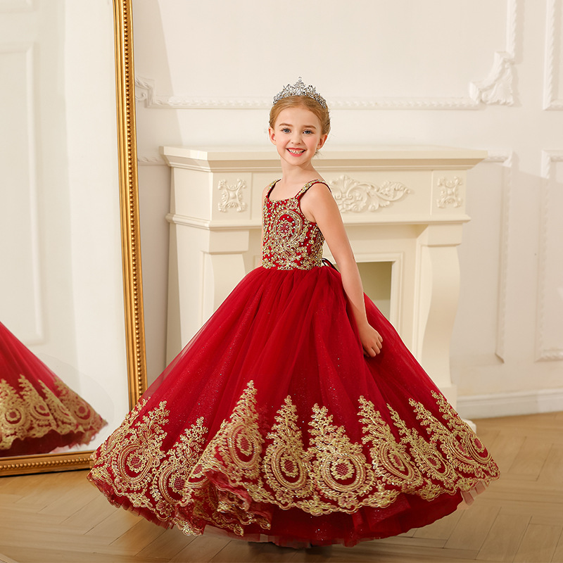 Nuevo europeo y americano transfronterizo niños vestido de novia niñas magnífico rendimiento piano cumpleaños campus princesa vestido mullido
