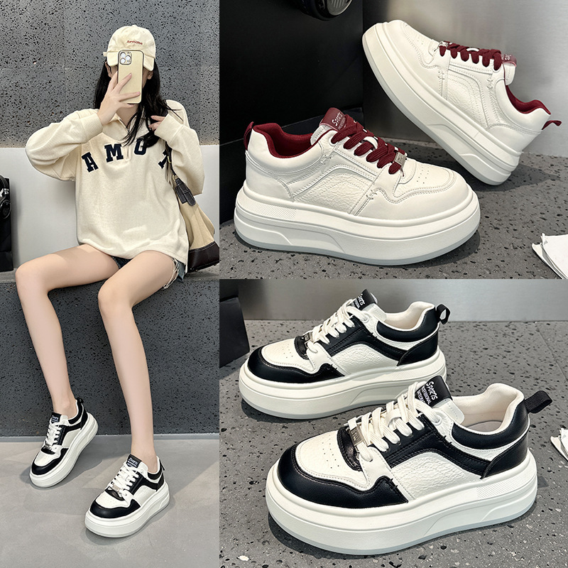 Genuine Leather Thick-Soled White Sneakers for Women, 2026 Autumn New Trendy Popular Fashion Height-Increasing Lightweight Sports Casual Sneakers Genuine Leather Thick-Soled White Sneakers for Women, 2026 Autumn New Trendy Popular Fashion Height-Increasing Lightweight Sports Casual Sneakers