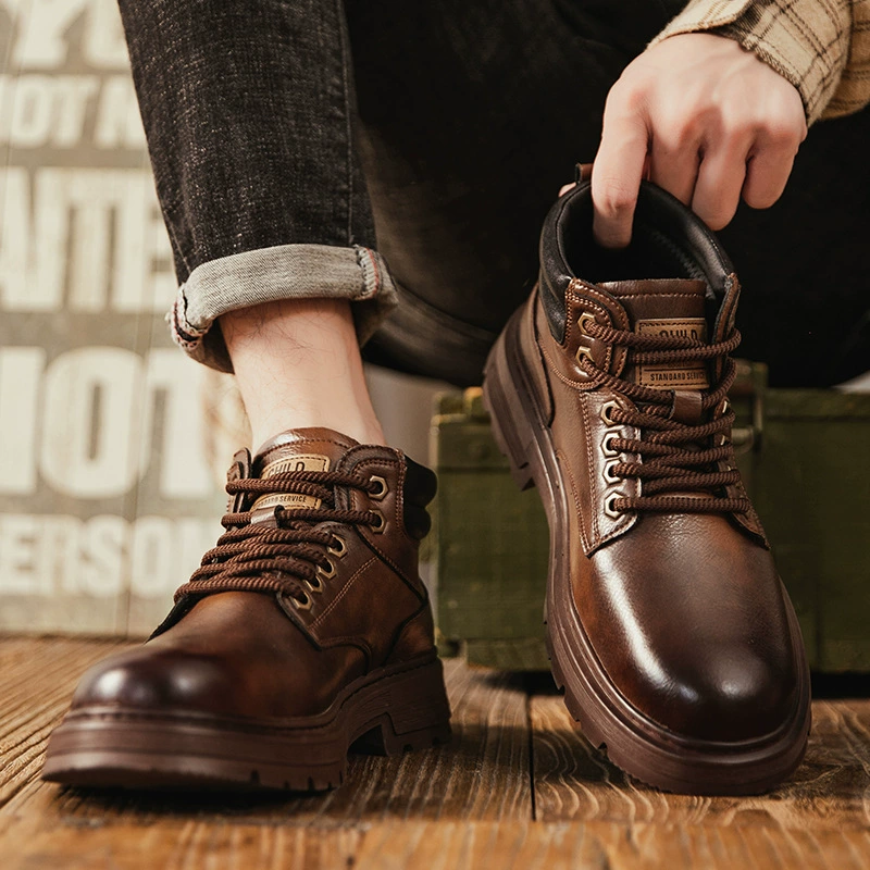 Martin сапоги мужские кожаные британские винтажные хлопковые сапоги с высоким верхом осенью и зимой новые увеличенные бархатные теплые короткие сапоги прилив